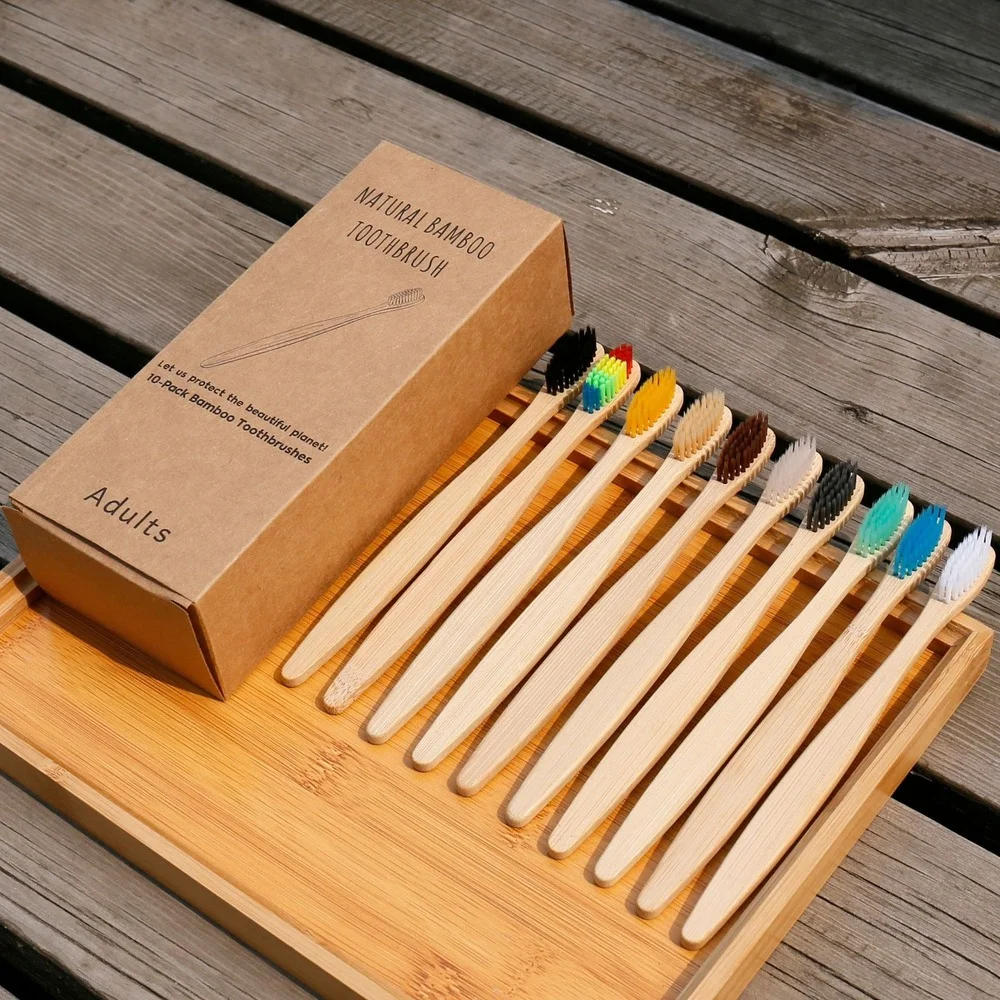 Bamboo Toothbrush - 10 Buah Sikat Gigi Warna-warni Set