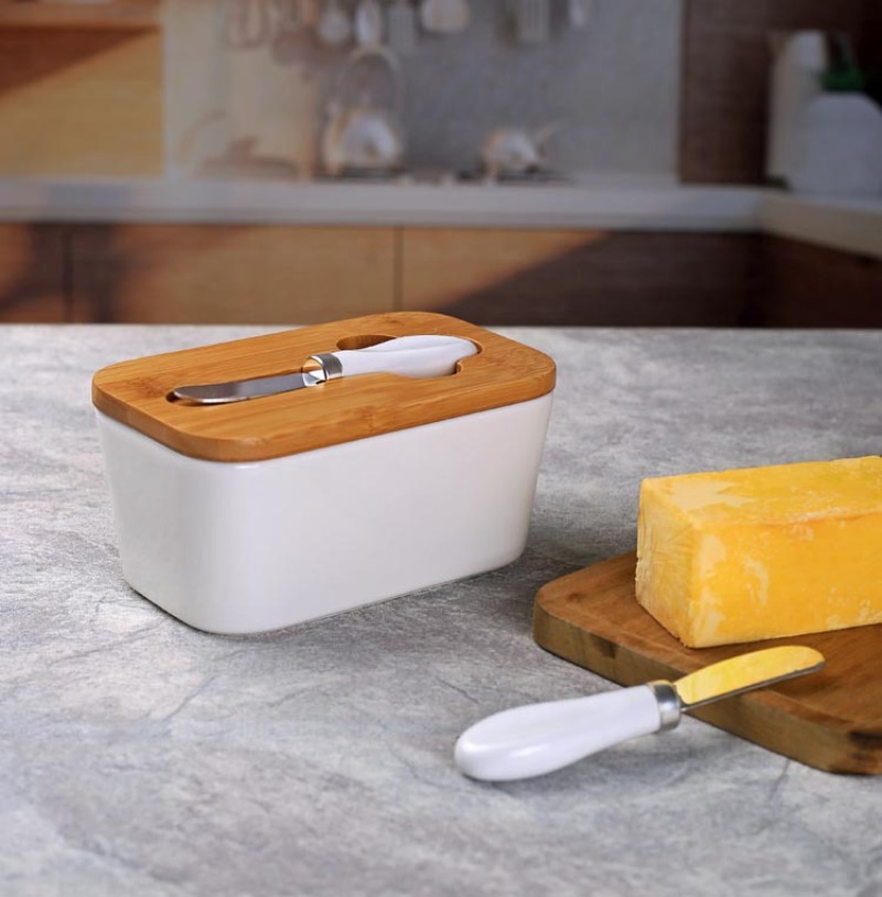 Bamboo Cutlery - Piring mentega keramik sederhana dengan penutup
